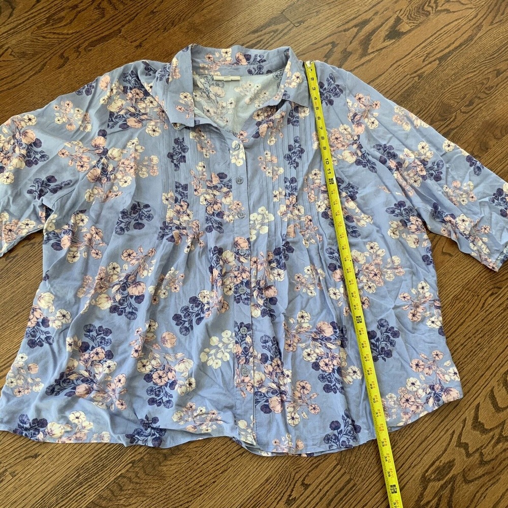 WOMAN WITHIN Blouse Sz 4X 34/36 Purple Floral Pintuck Relaxed Boho Tunic Top NWT - Picture 4 of 10